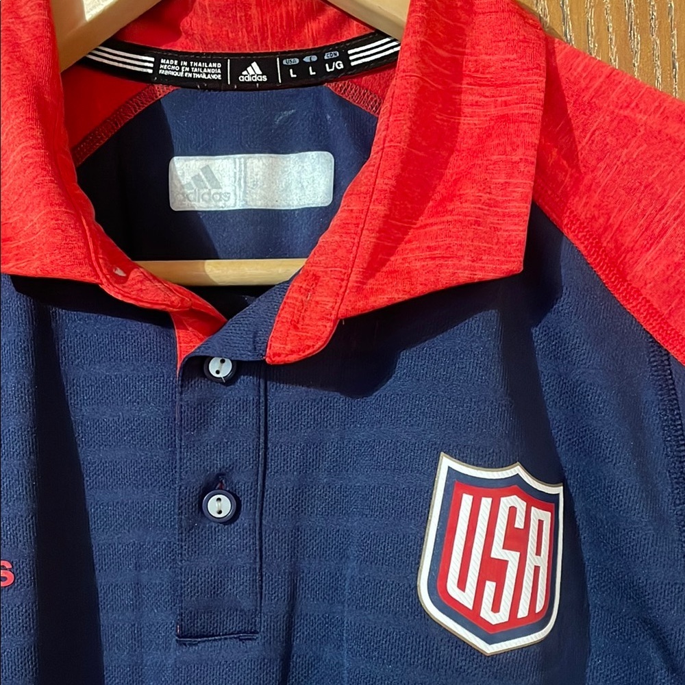USA World Cup of Hockey 2016 Adidas Red and Blue Performance Polo Shirt - Picture 2 of 6